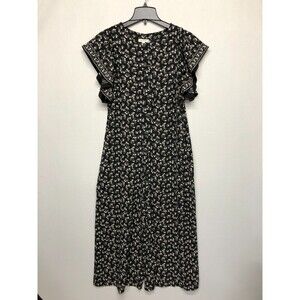 Max Studio Women Flutter Sleeve Floral Romper Jumpsuit Size Large Black